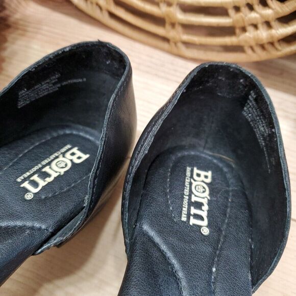 Born Escif D'Orsay Womens 6 Med Open Toe Flats Shoes Leather Black Comfort EUC - Picture 8 of 11